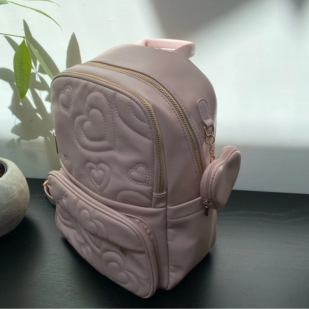Like Dreams Crush Embossing Pink Quilted Heart-Patterned Backpack